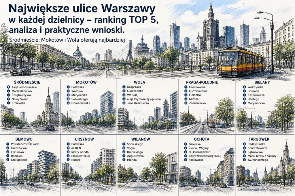 Największe ulice Warszawy w każdej dzielnicy