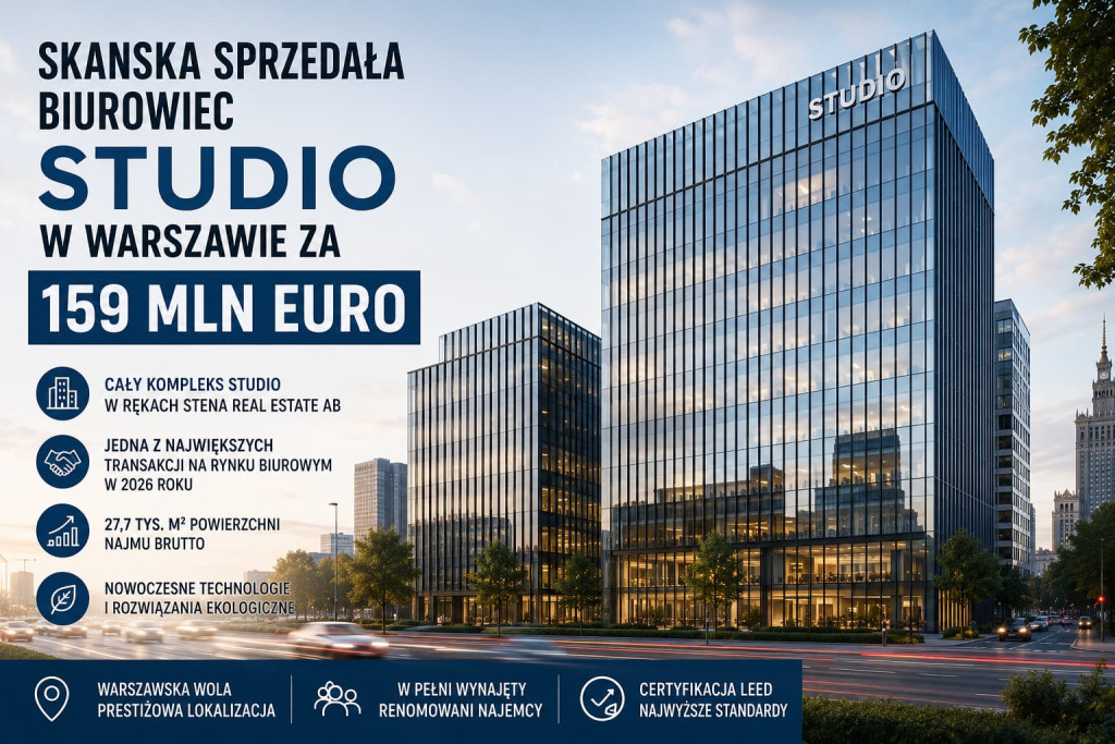 Skanska sprzedała biurowiec Studio w Warszawie za 159 mln euro