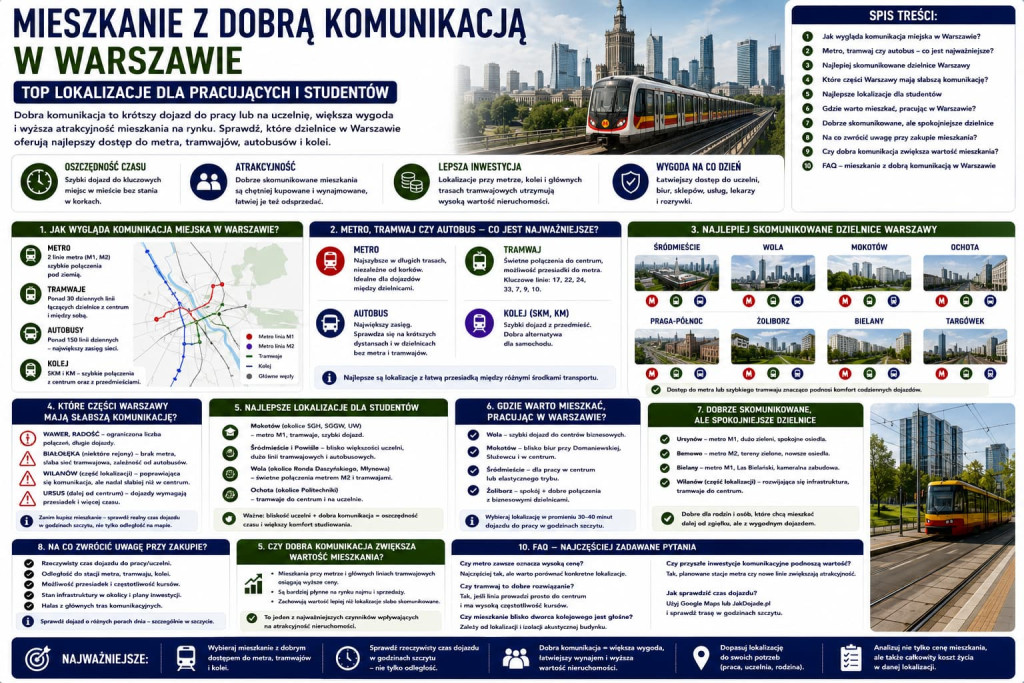 Mieszkanie z dobrą komunikacją w Warszawie