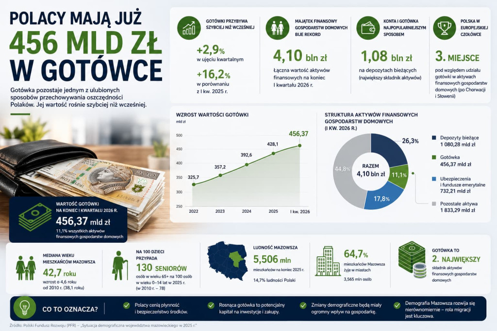 Polacy mają już 456 mld zł w gotówce