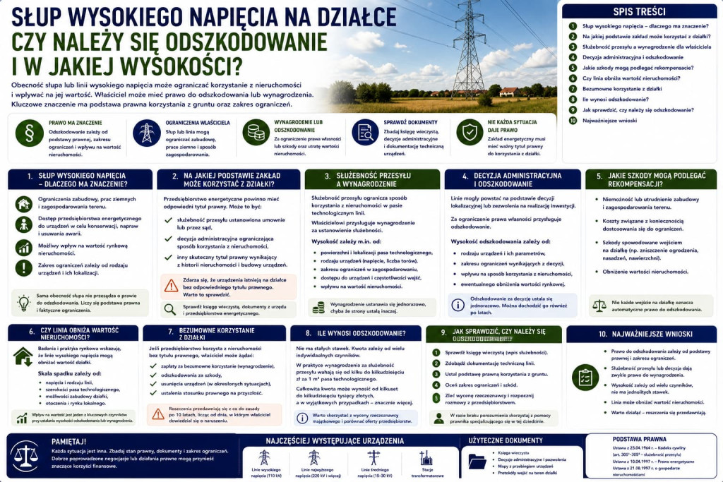 Słup wysokiego napięcia na działce