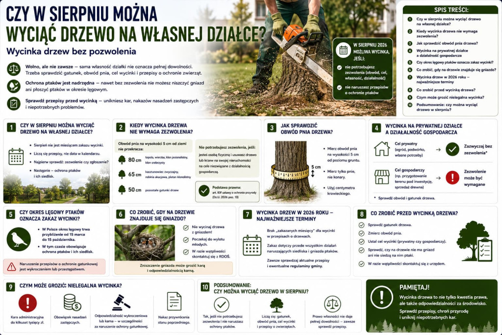 Czy w sierpniu można wyciąć drzewo na własnej działce?